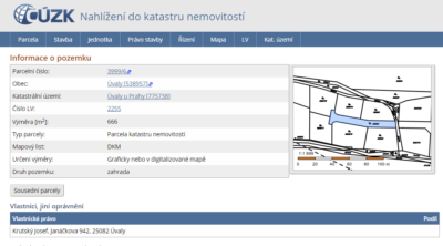 veřejný výpis z katastru - pozemek 3999/6