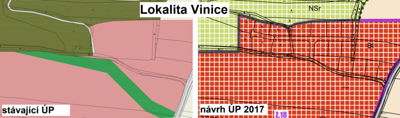 porovnání územních plánů Úval pro oblast Ovčárna na Vinici