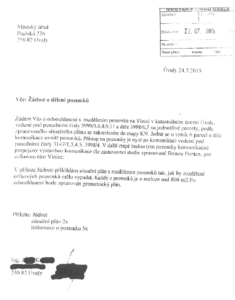 žádost o dělení pozemků - Ovčárna na Vinici Úvaly